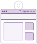 Illustration of a simplified web browser window with the URL "myuap.com," featuring a main content area and two smaller sections on the right.