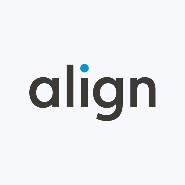 Shield Testimonial Align Technology The image shows the word "align" in lowercase letters with a blue dot above the letter "i" on a plain background.